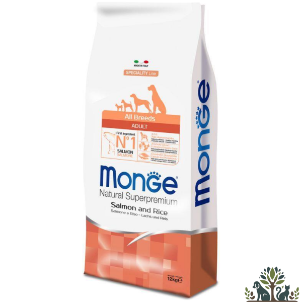 מזון יבש לכלבים בוגרים סלמון ואורז 12 ק"ג Monge
