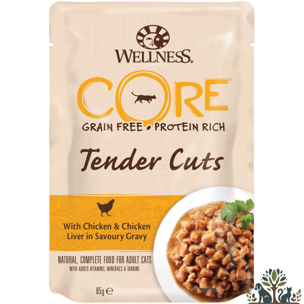 וולנס פאוץ חתולים בוגרים נתחי עוף וכבד עוף 85 גרם