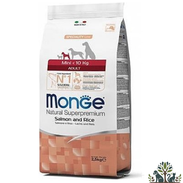מזון יבש לכלבים בוגרים מגזע קטן מבוסס סלמון ואורז 2.5 ק"ג Monge