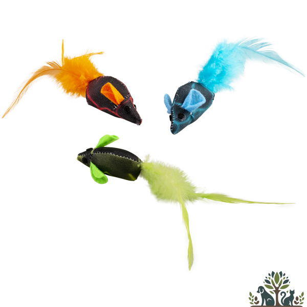 דוו סט משחק לחתול 3 עכברים זרחנים צבעוניים עם נוצות