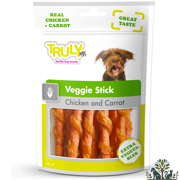 חטיף מזון משלים טרולי לכלב עוף ג'רקי עם מקלות גזר 90 גר'