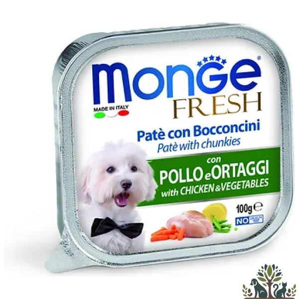 מונג פרש לכלב פטה עם נתחי עוף וירקות 100 גרם