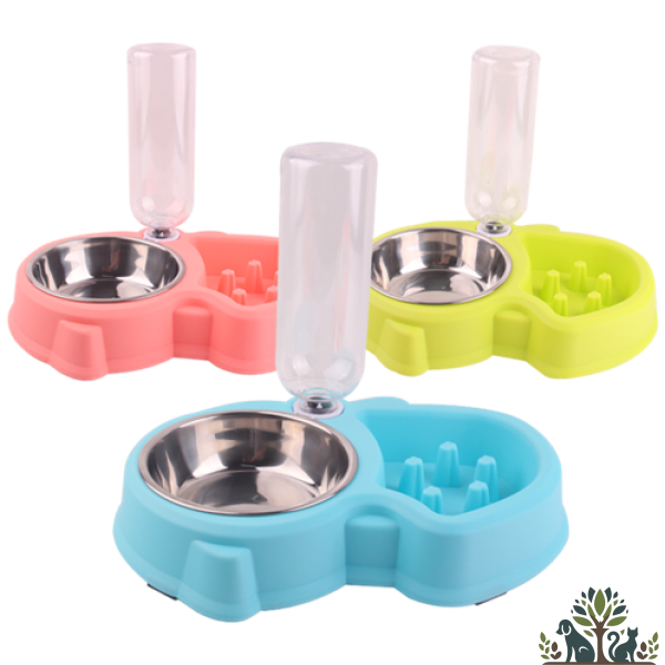 קערת האכלה כפולה עם בקבוק מידה M