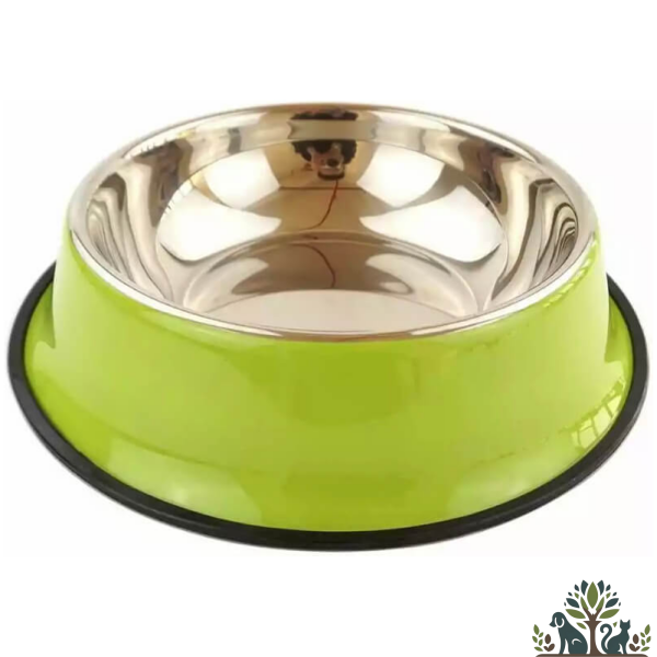 קערת האכלה מנירוסטה עם גומי צבעונית 26 סמ