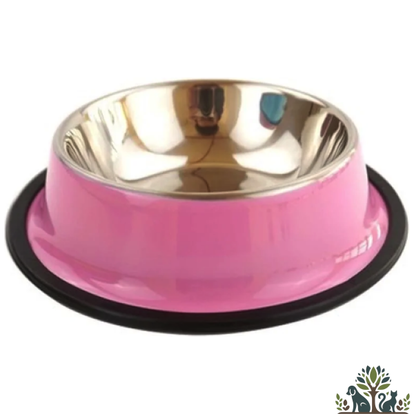 קערת האכלה מנירוסטה עם גומי צבעונית 34 סמ